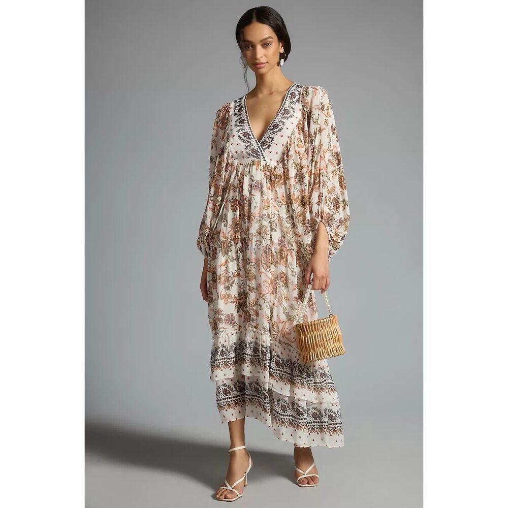 Anthropologie V-Neck Long-Sleeve Maxi Dress - Picture 1 of 14